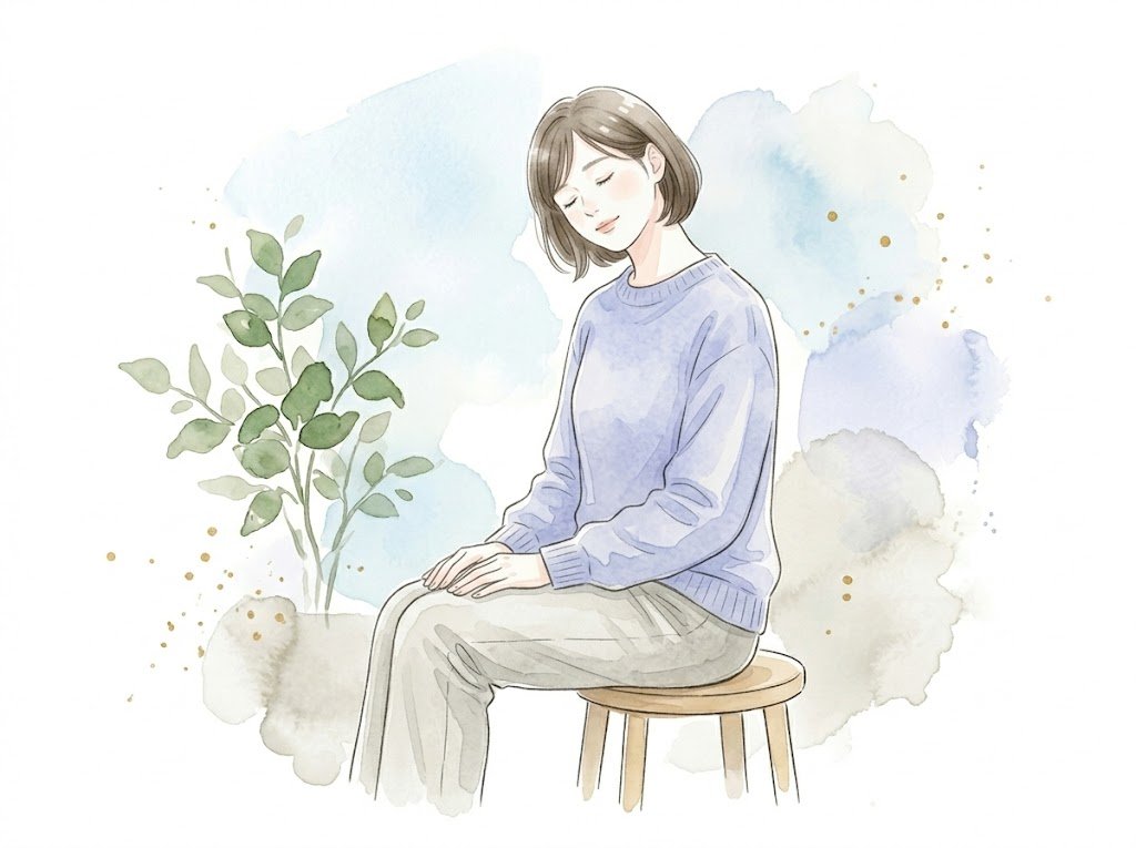 頭をゆっくり横に倒して首の側面を伸ばすストレッチのイラスト