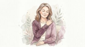 肩に手を添える中高年の様子（水彩イラスト）