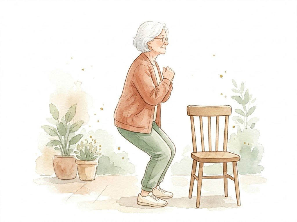 イスに腰かけるようにお尻を下げるスクワットのイラスト