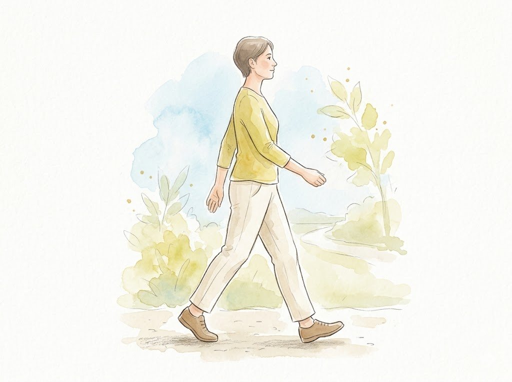 背すじを伸ばしかかとから着地する正しい歩き方の側面イラスト