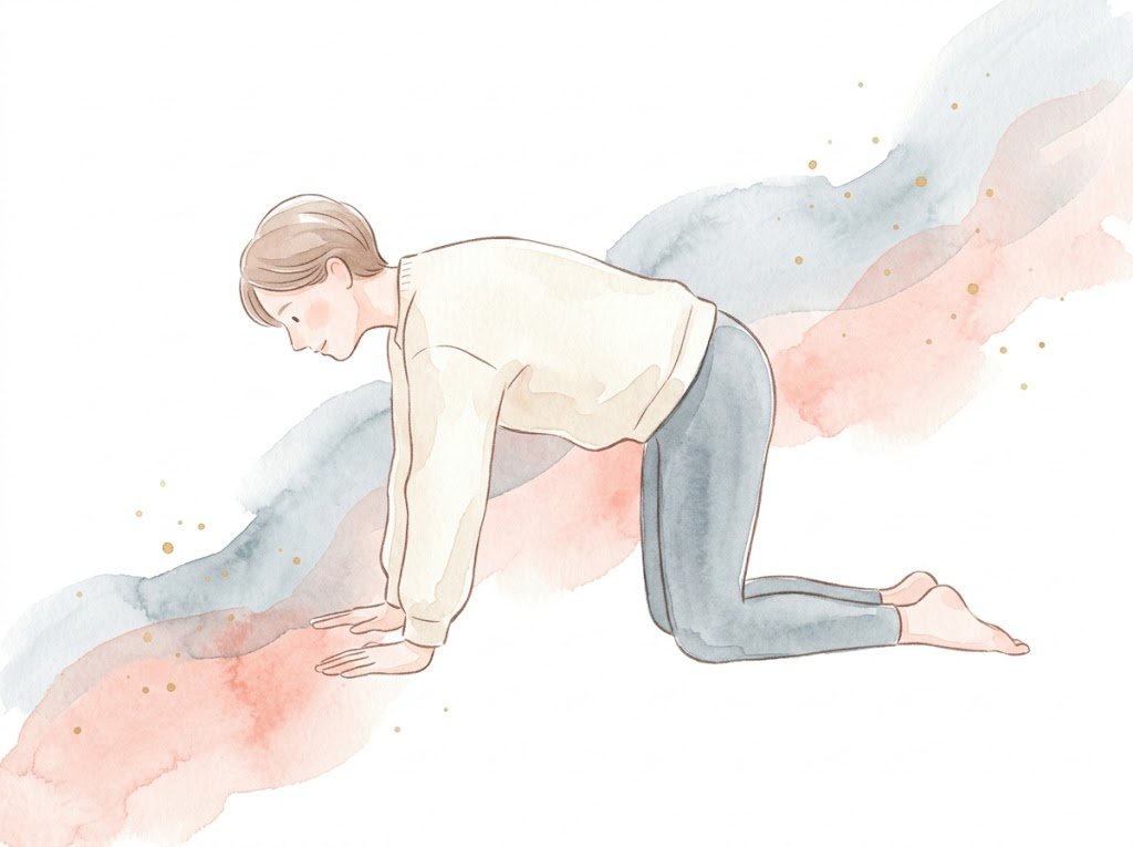 四つばいで背中を丸める・反らす運動のイラスト