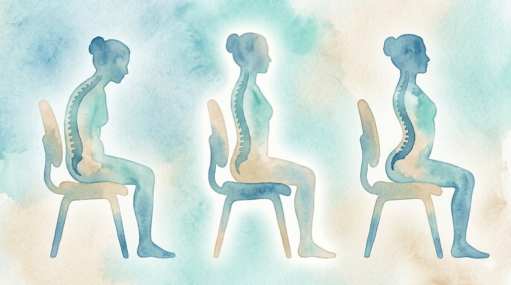 骨盤の傾き3パターン(後傾・中立・前傾)を示す水彩イラスト