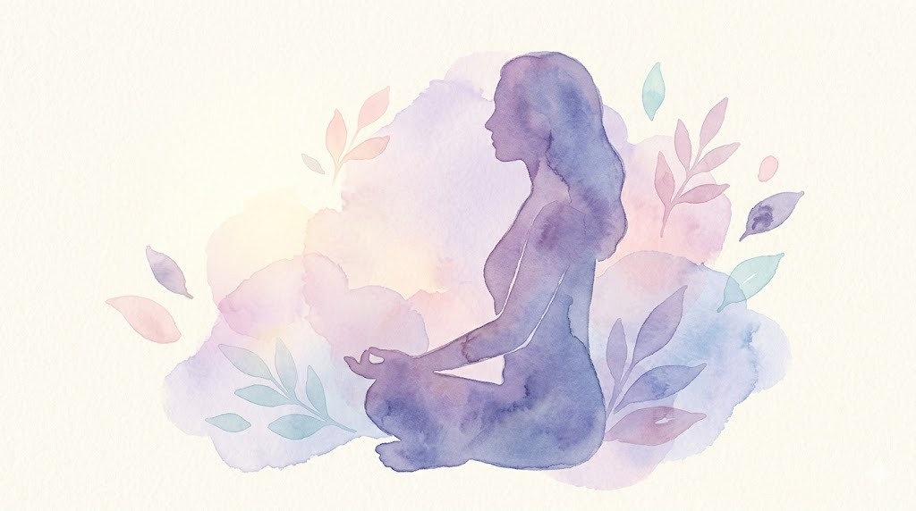 座位瞑想の水彩イラスト(ラベンダー)