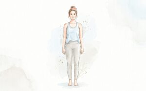 身体の軸を意識してまっすぐ立つ女性の水彩イラスト