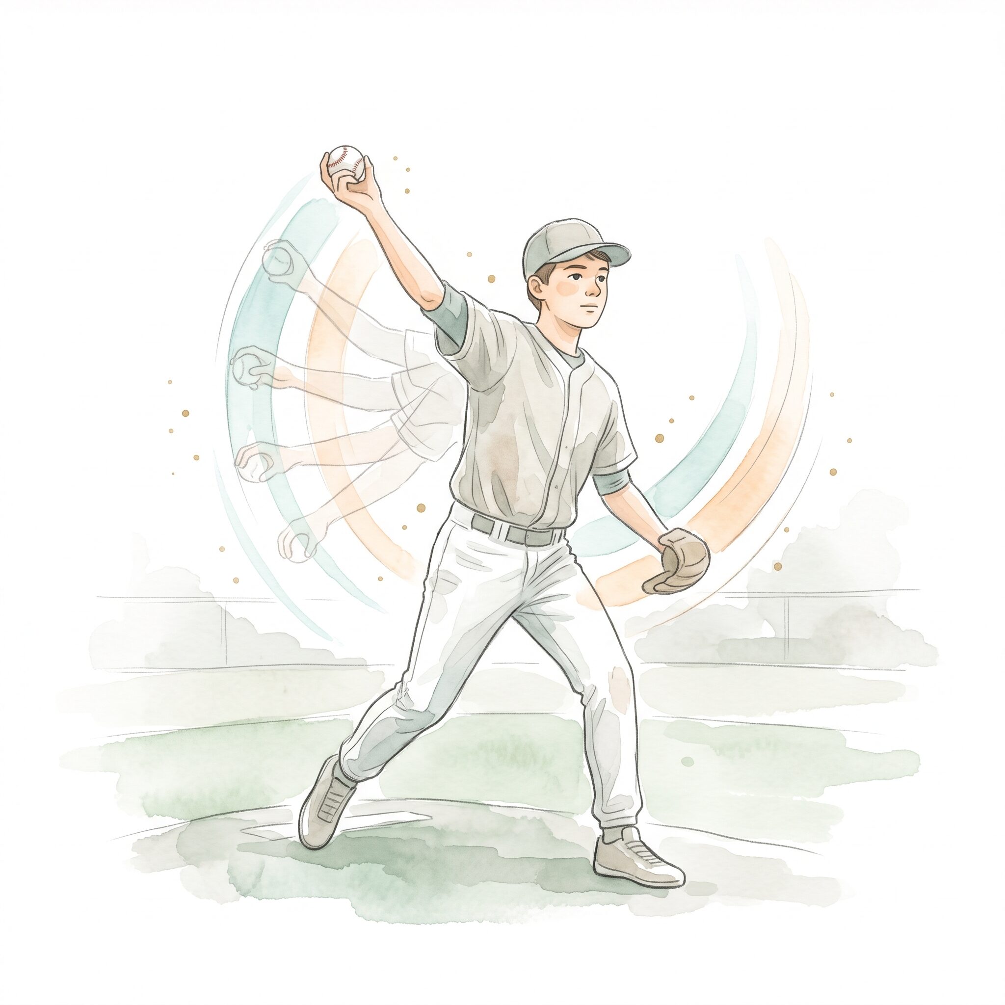 投球動作を繰り返す野球選手のイラスト