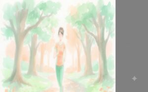 公園の道を軽やかにジョギングする女性の水彩イラスト