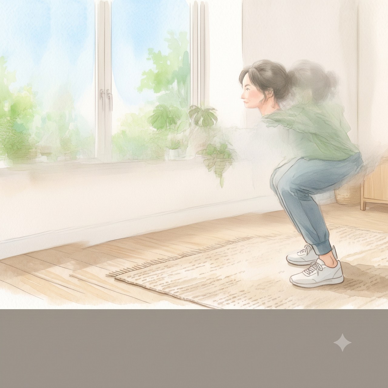 お尻を後ろに引き膝がつま先より前に出ないスクワットの水彩イラスト