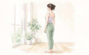 背すじを伸ばして立つ女性の水彩イラスト