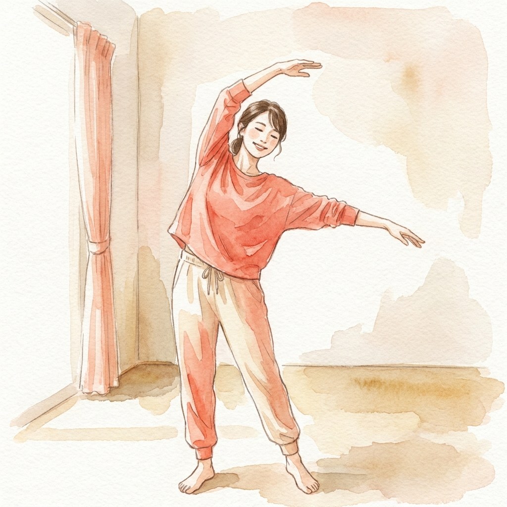 運動前に腕を回すダイナミックストレッチの水彩イラスト