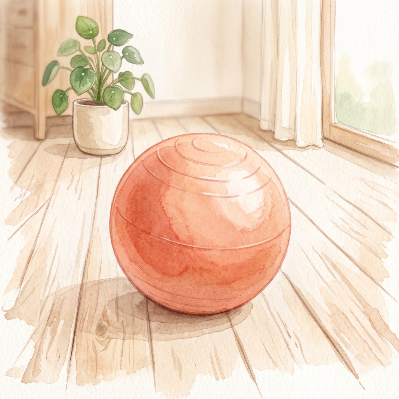 バランスボールの水彩イラスト