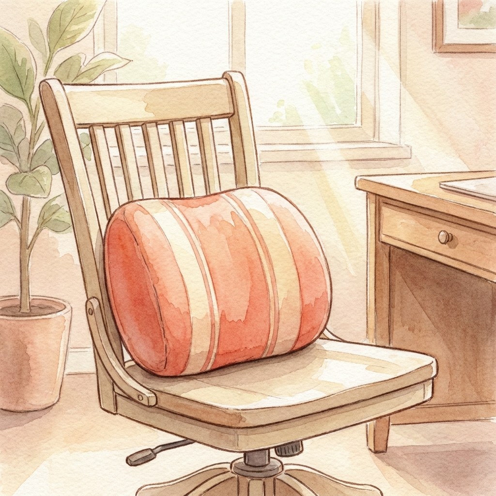 オフィスチェアの姿勢サポートクッションの水彩イラスト