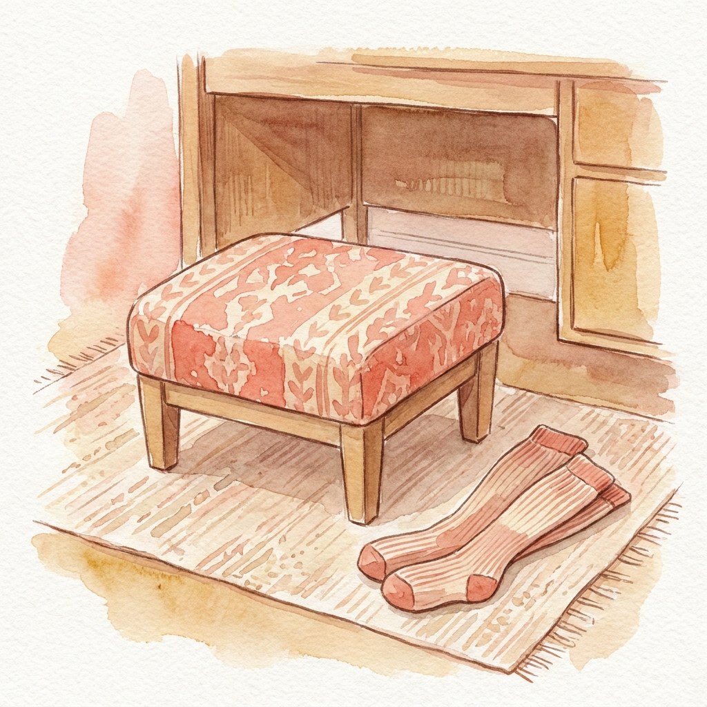 フットレストと着圧ソックスの水彩イラスト