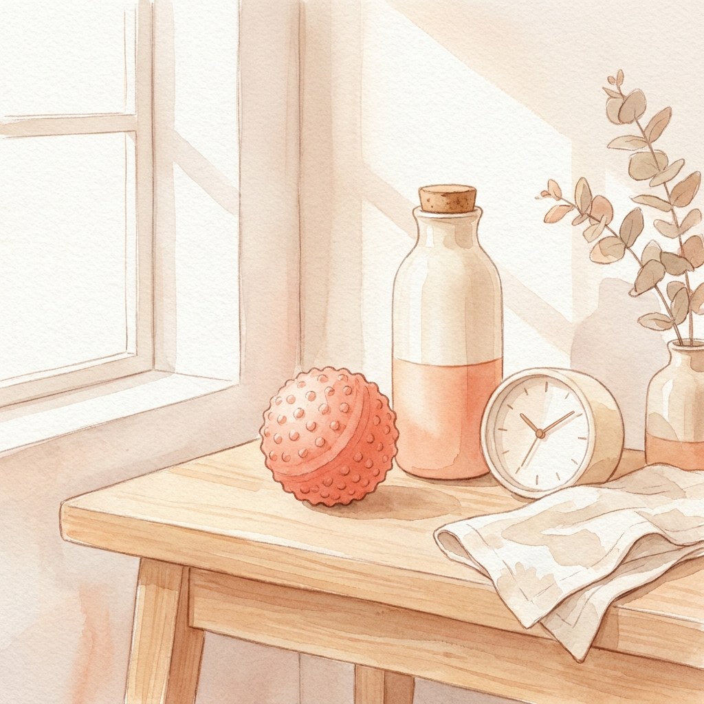 デスク周りのケア小物の水彩イラスト
