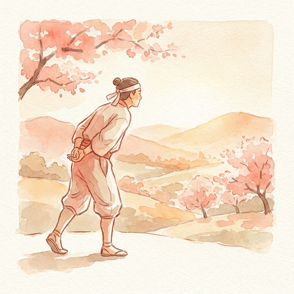 上体をやや前傾させて走る姿勢の水彩イラスト