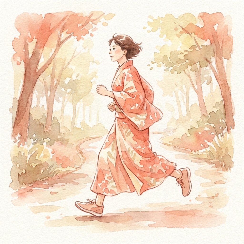 身体の真下で着地するランニングの水彩イラスト