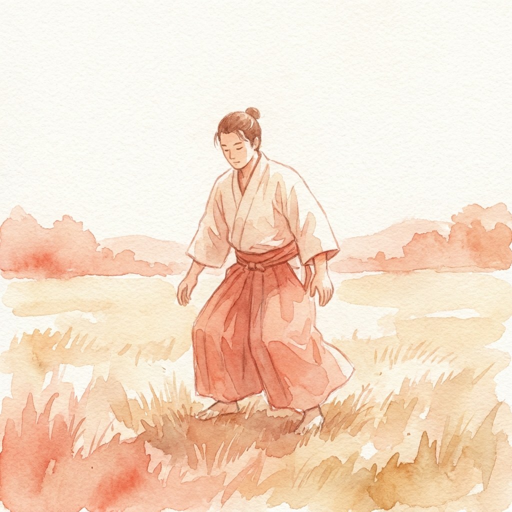 膝を曲げてピタッと止まる水彩イラスト