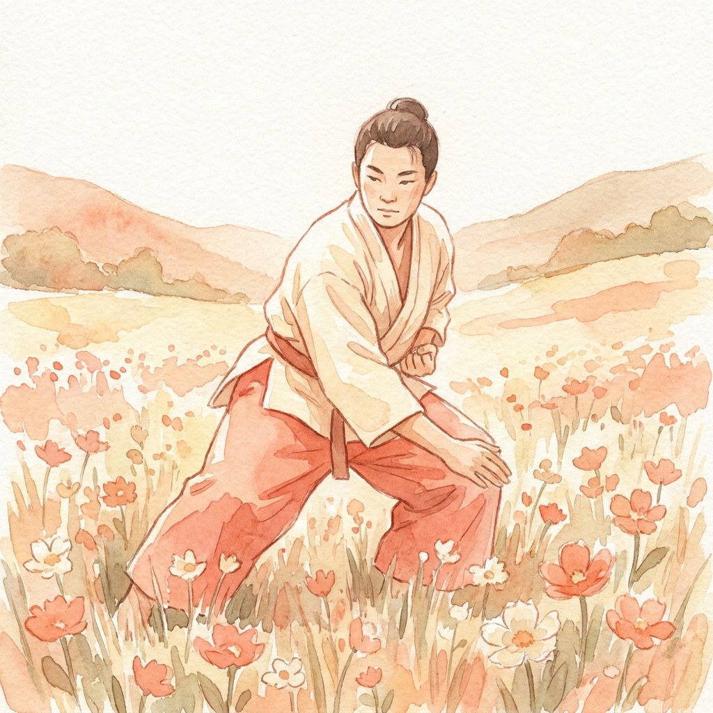 合図で左右に切り返す水彩イラスト