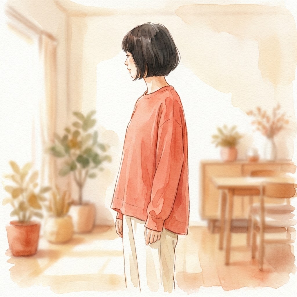 自然に背骨のカーブを保って立つ人の水彩イラスト