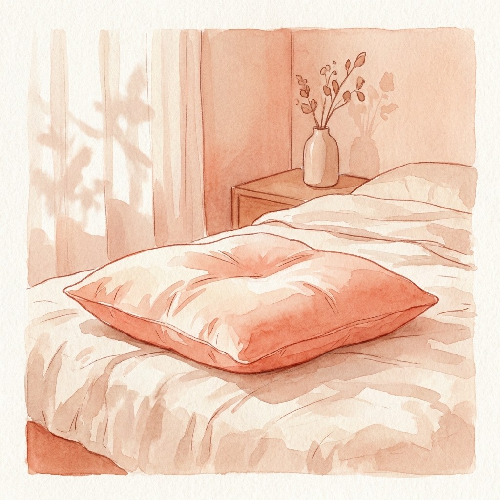 中央がくぼんだ形の枕の水彩イラスト