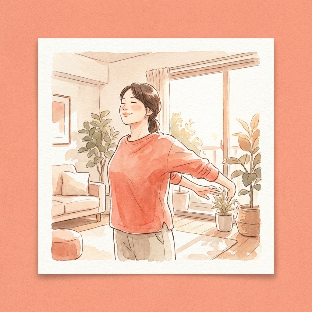 胸を開いて肩の前を伸ばす水彩イラスト