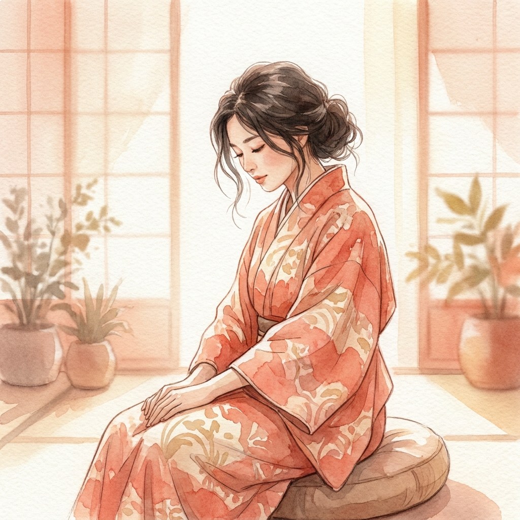 あごを引いて頭を前に倒す水彩イラスト