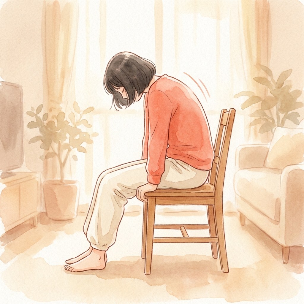 椅子で背中を丸める・反らす動きの水彩イラスト