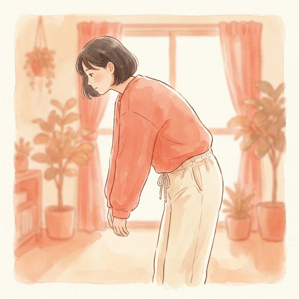 前屈と後屈で腰の動きを確認する横向き水彩イラスト