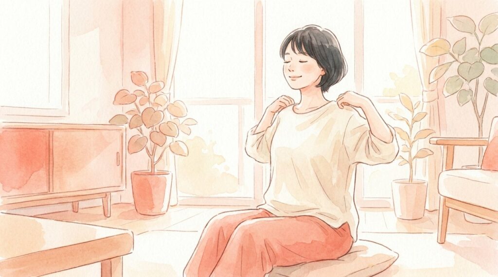 肩をゆっくり後ろに回す人の水彩イラスト