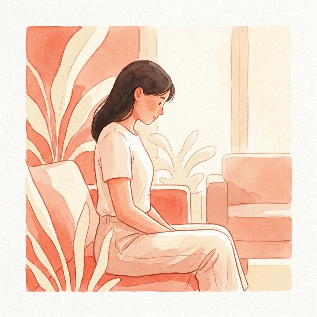 あごを引いて頭を肩の上に戻す横向き水彩イラスト