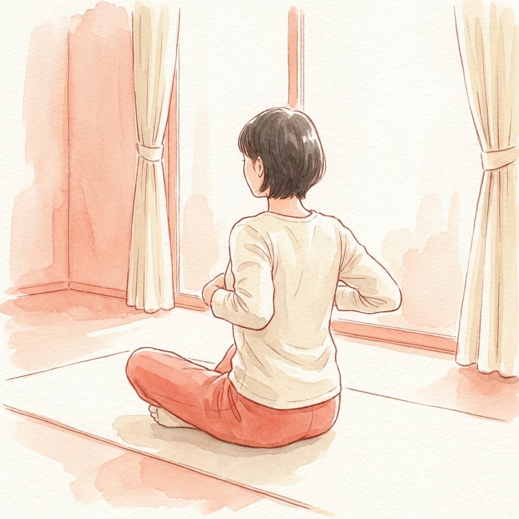 両ひじを後ろに引き肩甲骨を寄せる水彩イラスト